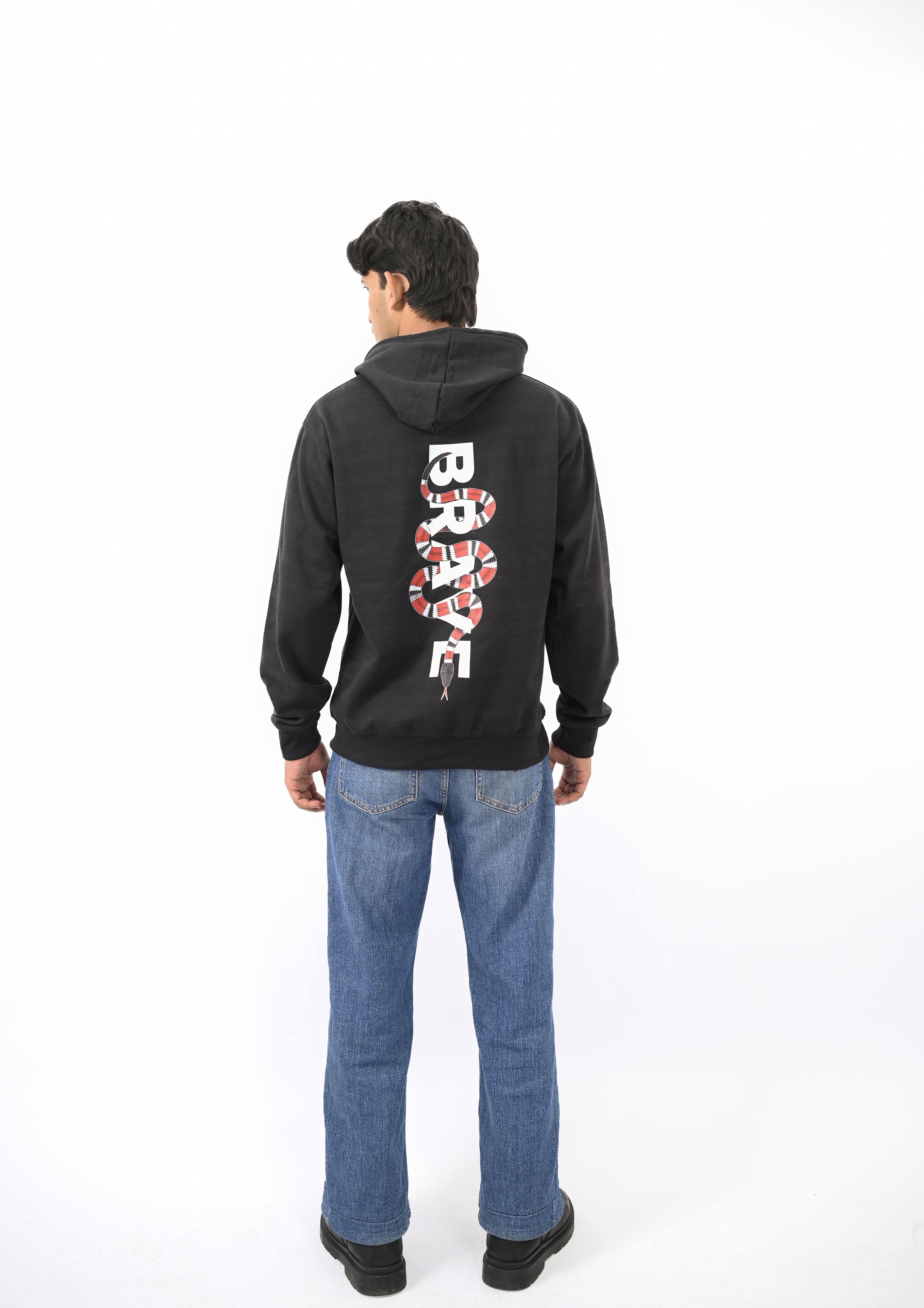 BRAVE" Snake Graphic Hoodie.