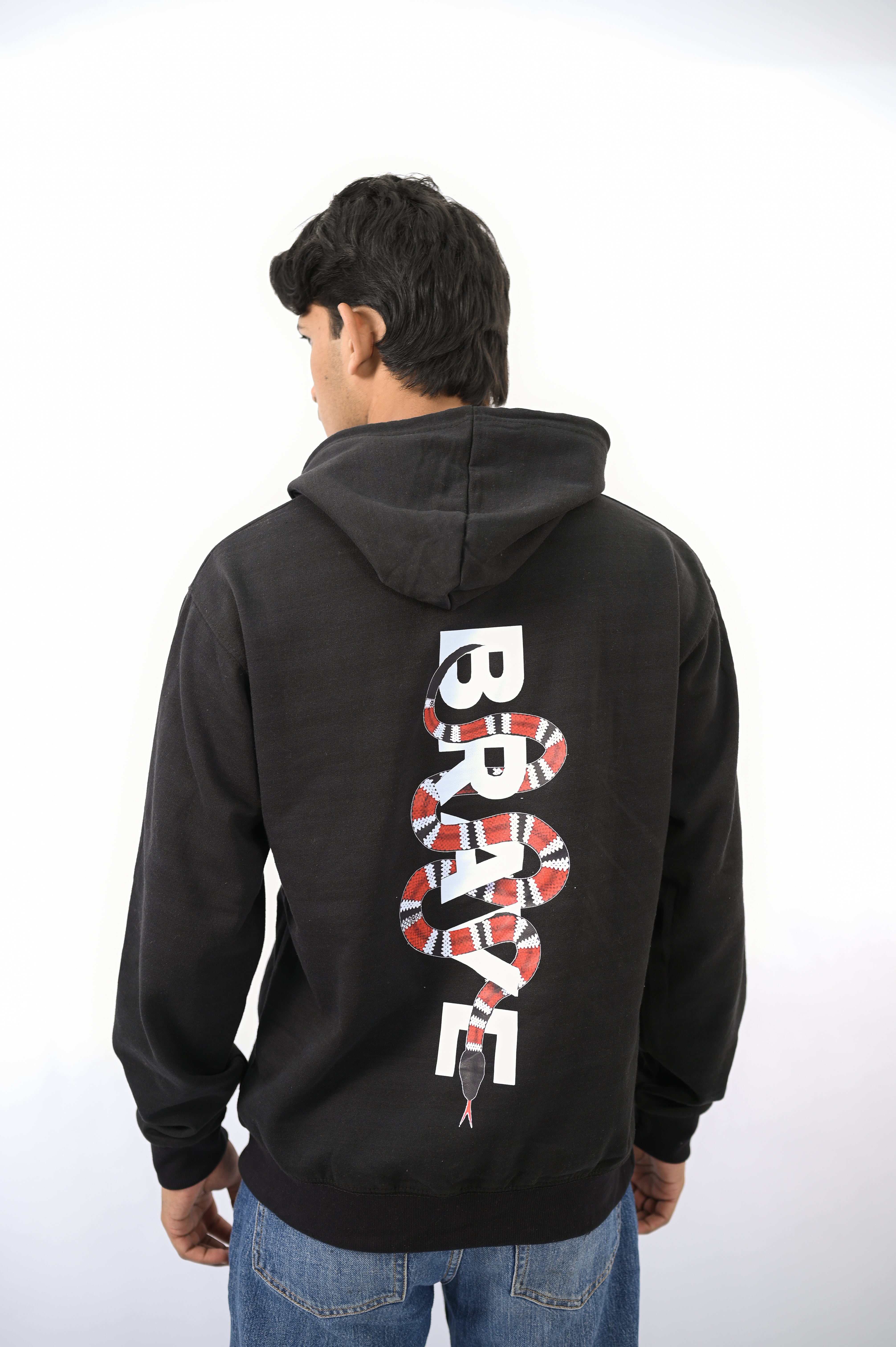 BRAVE" Snake Graphic Hoodie.